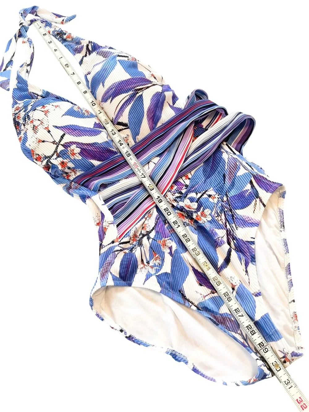 Gottex Sakura One-Piece Halter Neck Swimsuit in Blue Multi Size 14